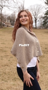 F960 Buttoned Cocoon Shrug by Plymouth Yarn Design Studio-Free