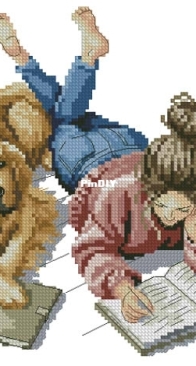 My Brave Stitch - Reading girl with golden retriever by Hanna Levchuk XSD