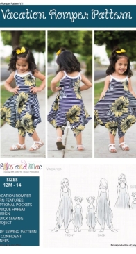 Ellie and Mac - Vacation Romper - Sizes 12 Months - 14 Years