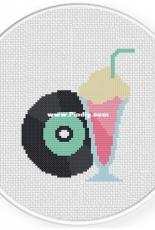 Daily Cross Stitch - Record and Milkshake