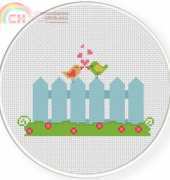 Daily Cross Stitch - Fence with Birds