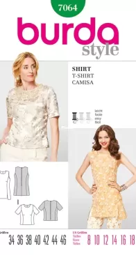 Burda Style - 7064 - T-Shirt - Sizes 34-46 - German English French Dutch Italian Spanish Swedish Danish Russian
