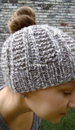 Woolly Ridges Messy Bun Beanie by Amy Kate Sutherland