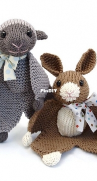 Flat-Foot Floogie, A Lamb and Bunny Lovey by Barbara Prime - Fuzzy Mitten Knitting Cuteness