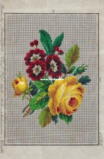 Antique Vintage Berlin Woolwork - Bouquet with Yellow Rose