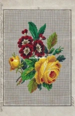 Antique Vintage Berlin Woolwork - Bouquet with Yellow Rose