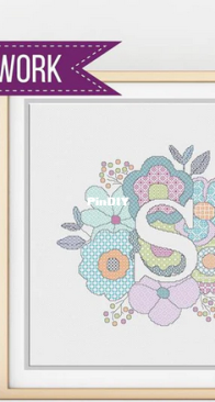 Peppermint Purple - Floral Letter S Blackwork