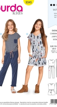 Burda Style - 9345 - Girls Jumpsuit - Sizes 116-158 - German, English, French, Dutch, Italian, Spanish, Swedish, Danish, Russian