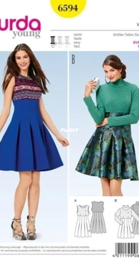 Burda Style - No 6594 - Dress - Sizes 32-42 - German, English French, Dutch, Italian ,Spanish, Swedish, Danish, Russian