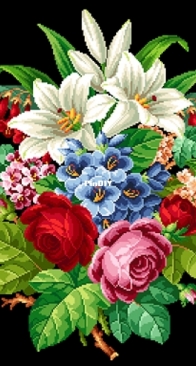 Antique Embroidery A251 Composition with Roses and Bluebells