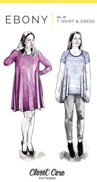 Closet Core Patterns - No 10 - Ebony T-Shirt and Knit Dress - Sizes 0-20 - English, French