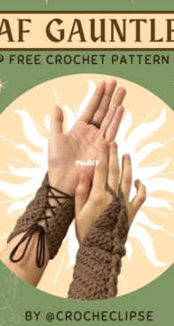 crochet leaf gauntlets, crochet eclipse
