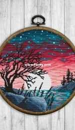 2x2 Stitch Art - Starry Sunset Lake Landscape # 57