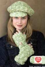 Red Heart LW1616 Knit Newsboy Hat and Fingerless Gloves -  Free