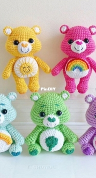 Helen Crochet - 5 Care Bears Standing and Sitting