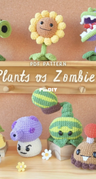 PHoaCrochet - Hoa Phong Nữ - Plant vs Zombies Bundle: Cabbage pult, Chomper, Grumpy Shroom, Kernel pult, Melon pult, Peashooter plant, Potato mine, Smile Sunflower, Spotted Sunshine Mushroom