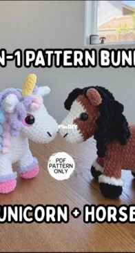 Crochet by Genna - Genna Tatu - Standing Horse and Unicorn 2-in-1