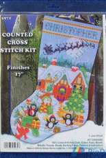 Design Works 5972 Penguin Party Stocking by Joan Elliott XSD