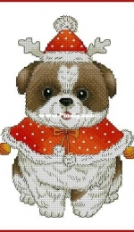 Christmas animals by Maria Brovko - Puppy in a hat with thorns XSD