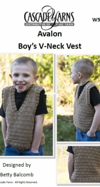 Cascade YarnsAvalon W567 Boys V-Neck Vest - Free