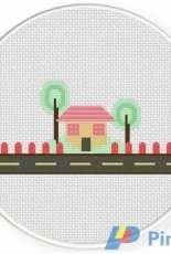 Daily Cross Stitch  - House And Tree