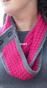Winding Road Crochet - Lindsey Dale - Textured Buttoned Infinity Scarf - Free
