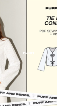 Puff and Pencil - Tie Blouse with Lantern Sleeves and Peggy Collar - Sizes XXS-XXL