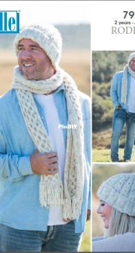 Lonestar Cable Beanie and Scarf 7929 by Elle Yarns - Free