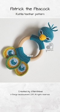 Yarn Wave Shop - Banga Vaicekauskienė - patrick the peacock rattle Teether