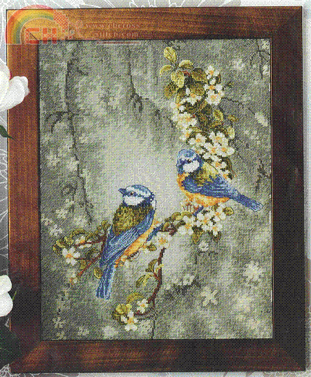 Cross Stitch Gold 71 Blue Tits in Bloom.GIF