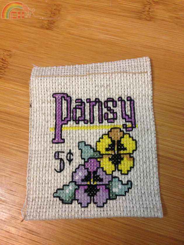 Pansy cross stitch seed packet